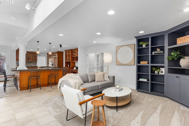 6322 Pony Ct, West Linn, OR 97068 - living room with recessed lighting, decorative columns, and light tile patterned floors