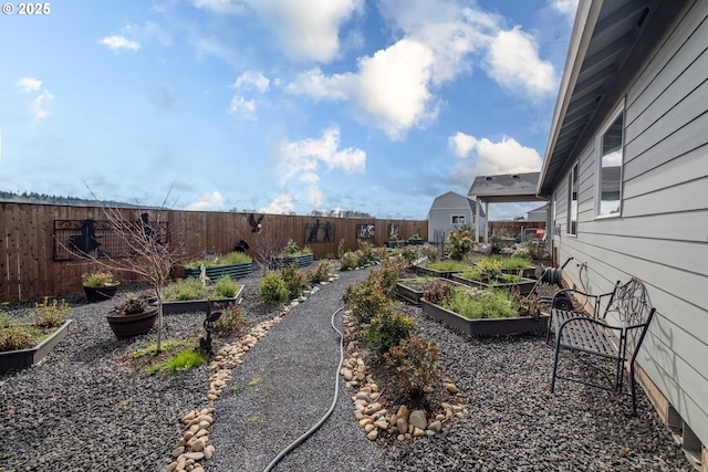 fenced backyard with a garden
