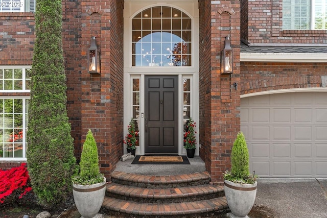 entrance to property with brick siding