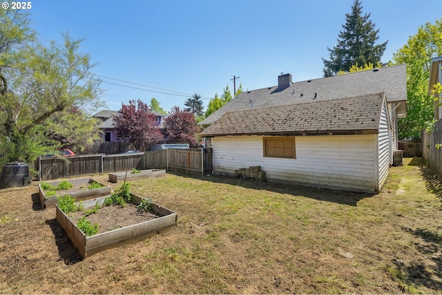 view of yard featuring a fenced backyard and a vegetable garden