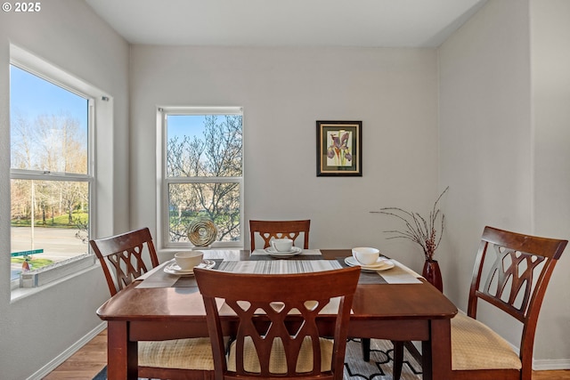 dining room with a wealth of natural light, baseboards, and wood finished floors