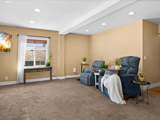 13283 NW Main St, Banks, OR 97106 - living area featuring carpet, baseboards, recessed lighting, and beam ceiling