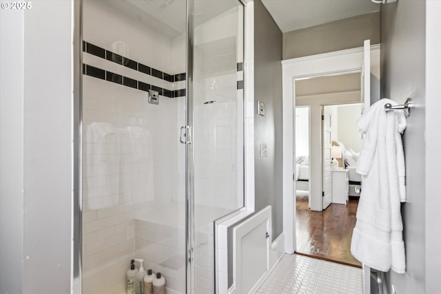 bathroom with a stall shower