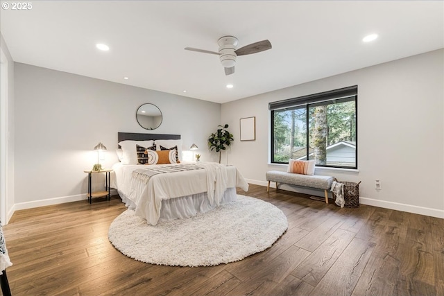 bedroom featuring recessed lighting, baseboards, and wood finished floors