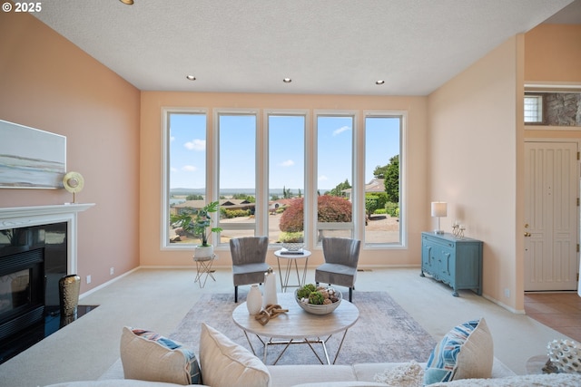 1421 SE 79th Ct, Vancouver, WA 98664 - living room with light carpet, recessed lighting, and a textured ceiling