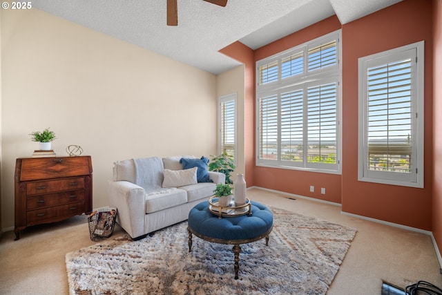 1421 SE 79th Ct, Vancouver, WA 98664 - living room with carpet floors, ceiling fan, and a textured ceiling