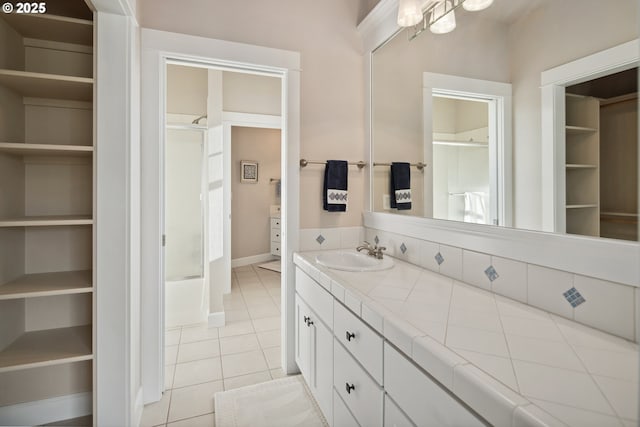 10000 NE 114th Cir, Vancouver, WA 98662 - bathroom featuring a shower with door, tile patterned floors, and vanity