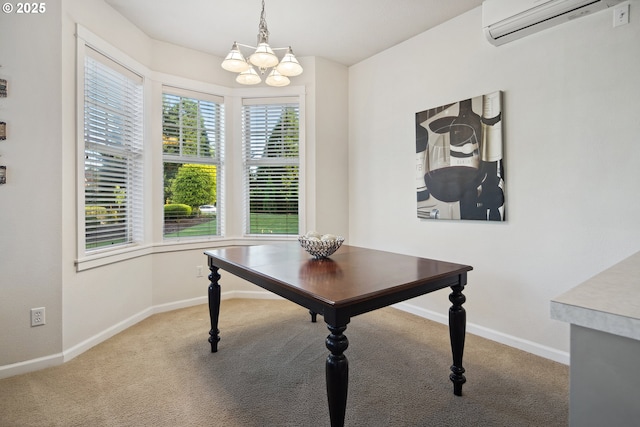 10000 NE 114th Cir, Vancouver, WA 98662 - dining area featuring an AC wall unit, carpet, a chandelier, and baseboards