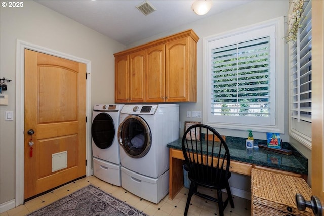 725 E Ave, Lake Oswego, OR 97034 - clothes washing area with washing machine and clothes dryer, an office area, baseboards, and cabinet space