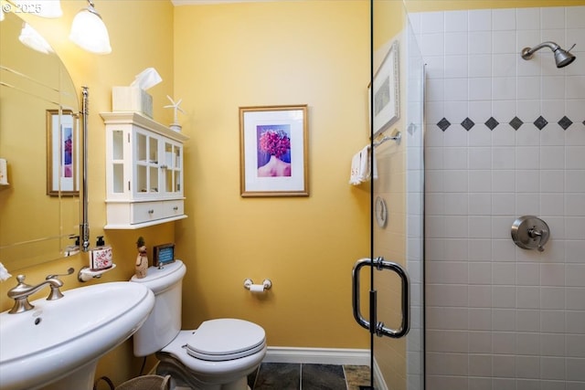 725 E Ave, Lake Oswego, OR 97034 - full bath with a sink, a shower stall, toilet, and tile patterned flooring