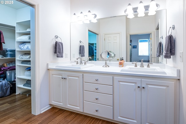 bathroom with wood-type flooring and vanity