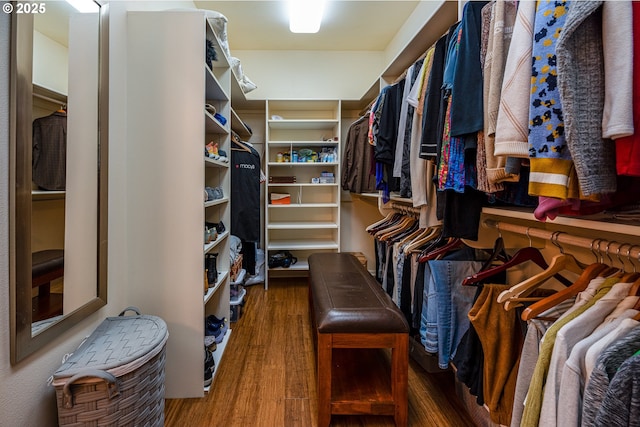 walk in closet featuring dark hardwood / wood-style flooring