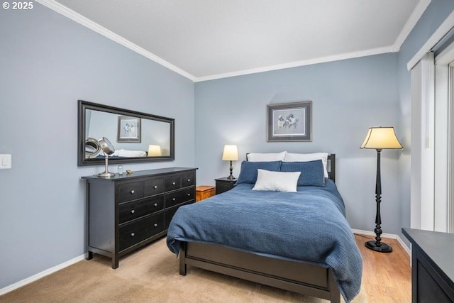 bedroom with baseboards and ornamental molding