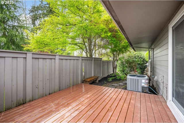9998 SW French Prairie Rd, Wilsonville, OR 97070 - wooden terrace featuring a fenced backyard and cooling unit