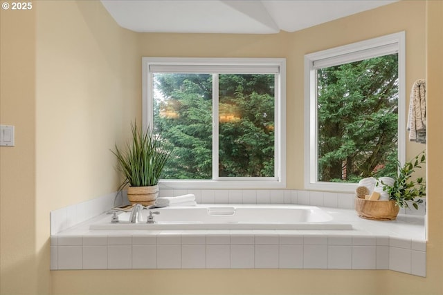 bathroom with a healthy amount of sunlight and a garden tub