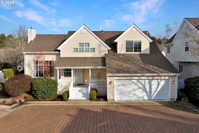 view of front of home with a garage and a porch