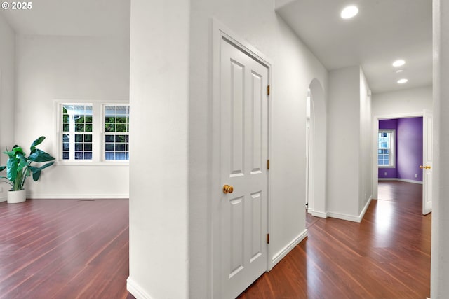 hall with dark hardwood / wood-style floors