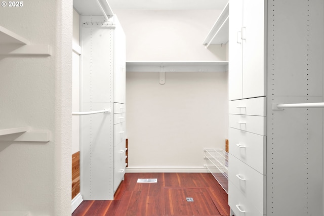 spacious closet featuring dark hardwood / wood-style flooring