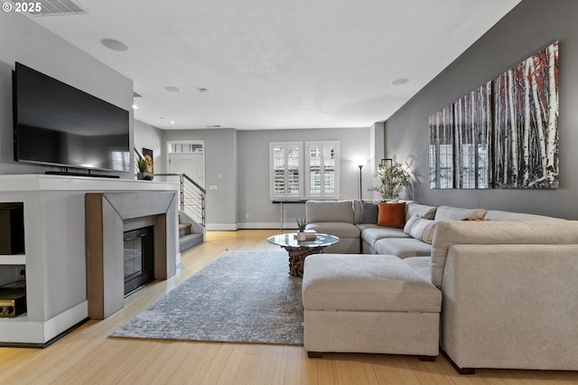 living room with light wood-type flooring