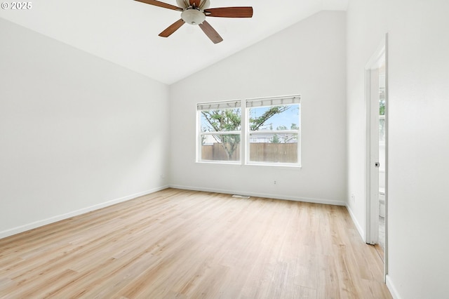59673 Oak Ridge St, Saint Helens, OR 97051 - unfurnished room featuring light wood-style flooring, a ceiling fan, and high vaulted ceiling