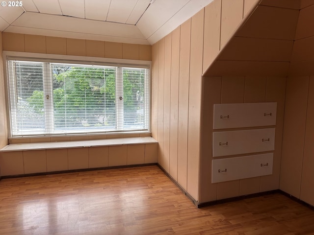 2735 W Jay Ave, Roseburg, OR 97471 - additional living space featuring light wood-style floors, lofted ceiling, and wood walls