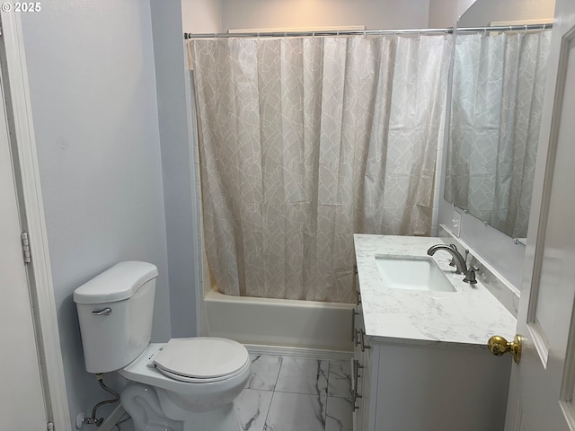 2735 W Jay Ave, Roseburg, OR 97471 - full bathroom with marble finish floors, toilet, vanity, and shower / tub combo with curtain
