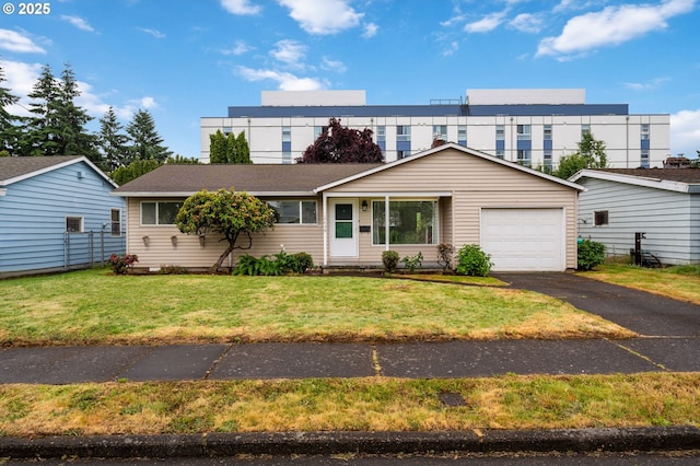 10438 NE Davis St, Portland, OR 97220 - view of front of house featuring a garage, asphalt driveway, and a front yard