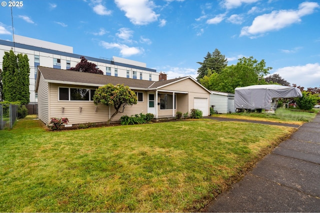 10438 NE Davis St, Portland, OR 97220 - view of front of property with a garage, driveway, crawl space, and a chimney