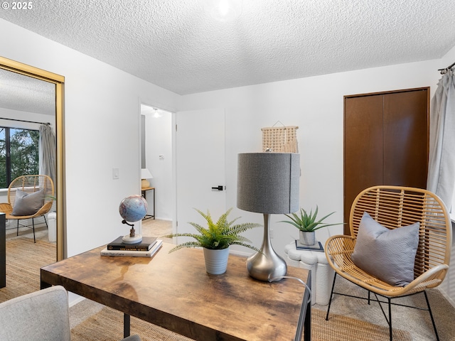 home office featuring a textured ceiling