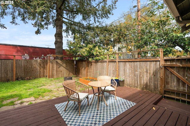 wooden terrace featuring a fenced backyard