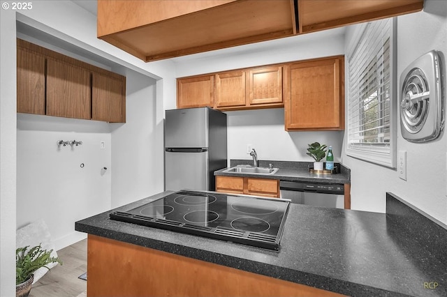 kitchen with light hardwood / wood-style floors, sink, and stainless steel appliances