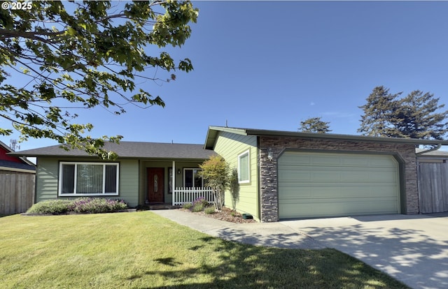 550 Velopa Ct, Brookings, OR 97415 - ranch-style home featuring an attached garage, driveway, a front lawn, and covered porch