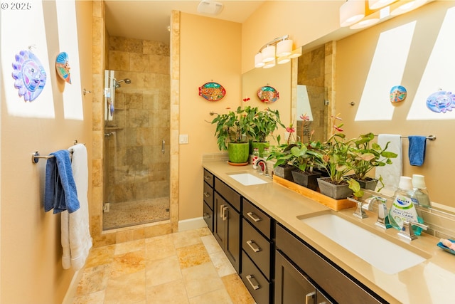 35908 Chinook St, Sandy, OR 97055 - bathroom with double vanity, a shower stall, and baseboards