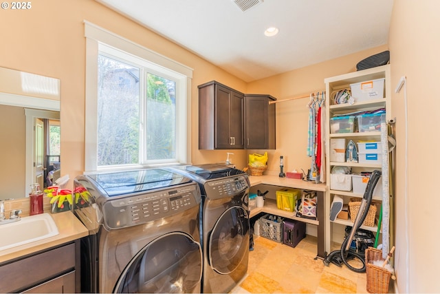 35908 Chinook St, Sandy, OR 97055 - laundry room with cabinet space, separate washer and dryer, and recessed lighting