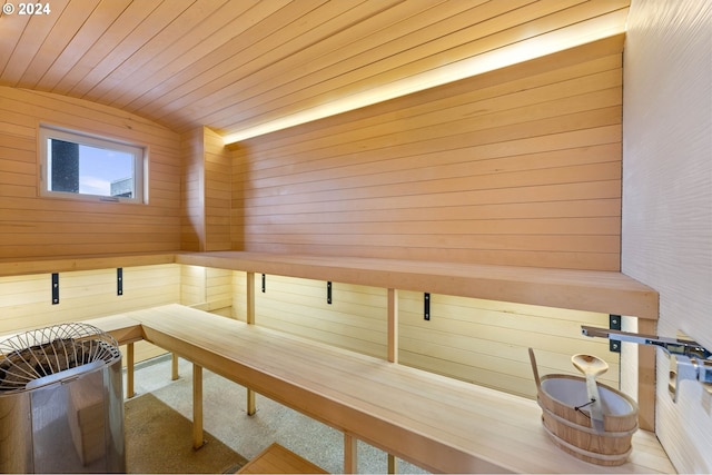 view of sauna with carpet floors