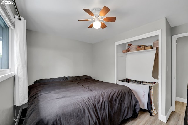 1533 Sequoia Ave, Springfield, OR 97477 - bedroom with wood finished floors, ceiling fan, and baseboards