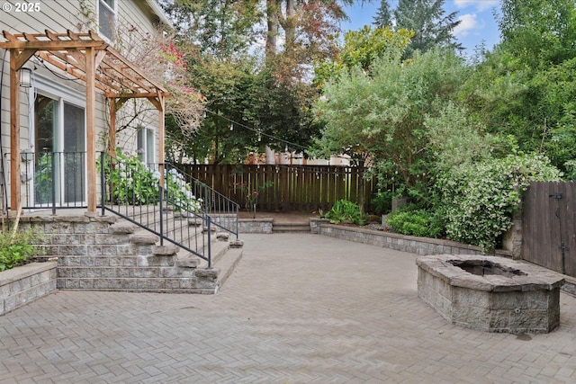 5966 Frost Ln, Lake Oswego, OR 97035 - view of patio / terrace featuring an outdoor fire pit and a pergola