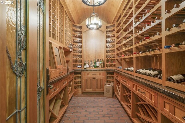 13150 SW Iron Mountain Blvd, Portland, OR 97219 - wine area with wood ceiling and lofted ceiling