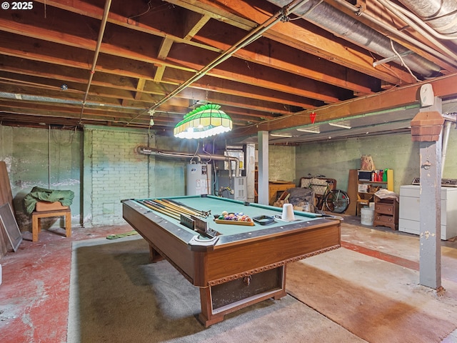 4315 SE 28th Pl, Portland, OR 97202 - game room with washer / dryer, gas water heater, billiards table, concrete flooring, and heating unit