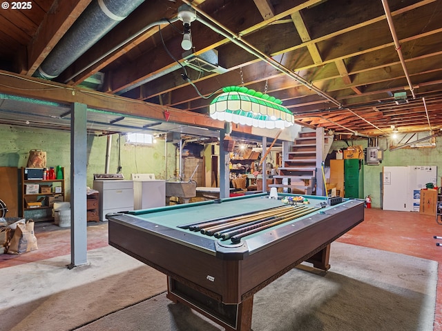 4315 SE 28th Pl, Portland, OR 97202 - playroom with washer and dryer, pool table, and concrete floors