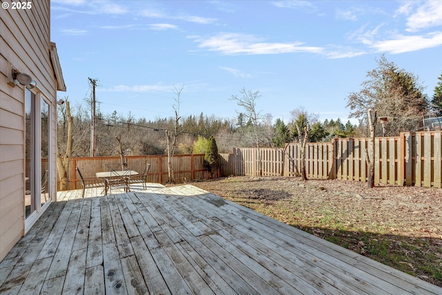 deck featuring a fenced backyard