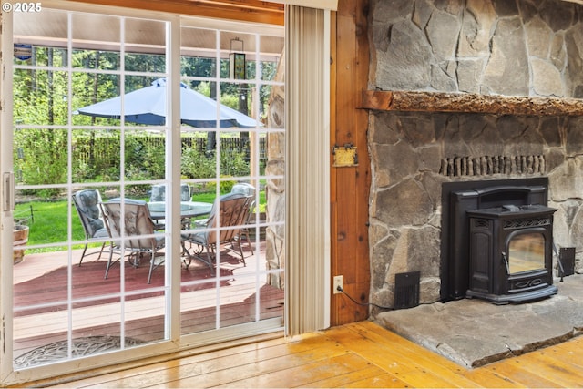 28272 S Hult Rd, Beavercreek, OR 97004 - detailed view of wood finished floors and a wood stove