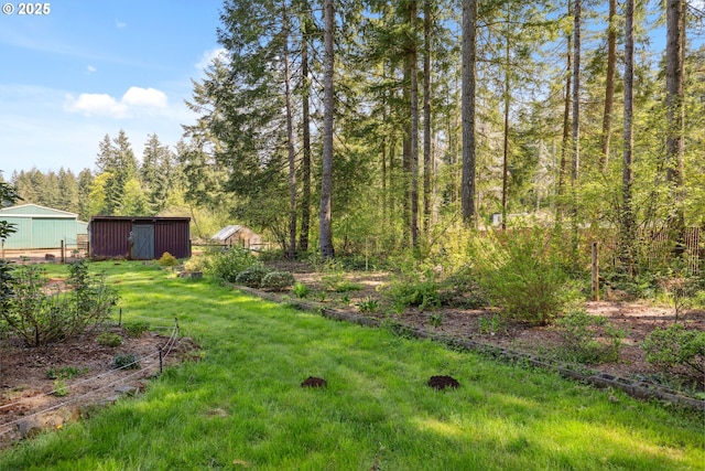 28272 S Hult Rd, Beavercreek, OR 97004 - view of yard with an outdoor structure and a forest view