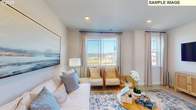 living room with hardwood / wood-style flooring and a wealth of natural light