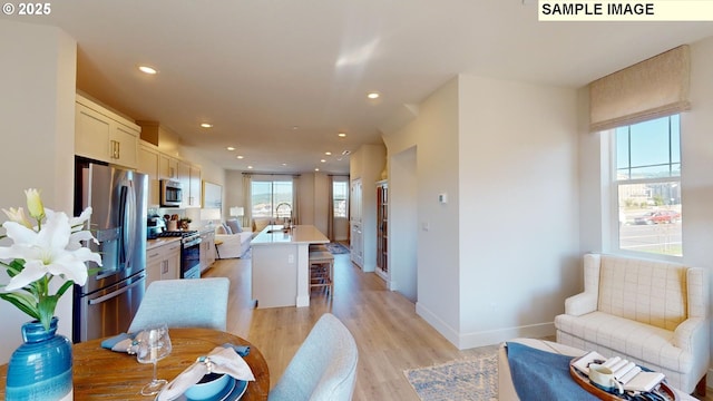 interior space featuring light hardwood / wood-style flooring, sink, and a wealth of natural light