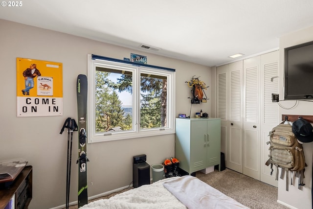 carpeted bedroom with visible vents