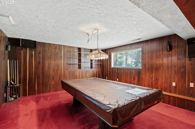 233 SE Paloma Ave, Gresham, OR 97080 - playroom with wood walls, a textured ceiling, carpet flooring, and billiards table