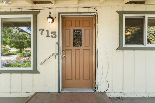 713 Brookside Cir, Rogue River, OR 97537 - view of exterior entry with board and batten siding