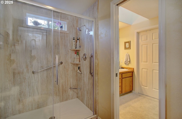 full bath featuring a shower stall and vanity