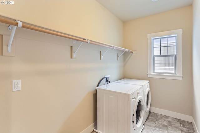 laundry area with baseboards, laundry area, and washing machine and clothes dryer